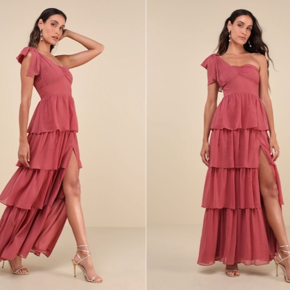 LULUS Sexy Prom Wedding Bridesmaid Tiered Ruffles Boho Flowy Romantic Maxi Dress - Picture 3 of 4